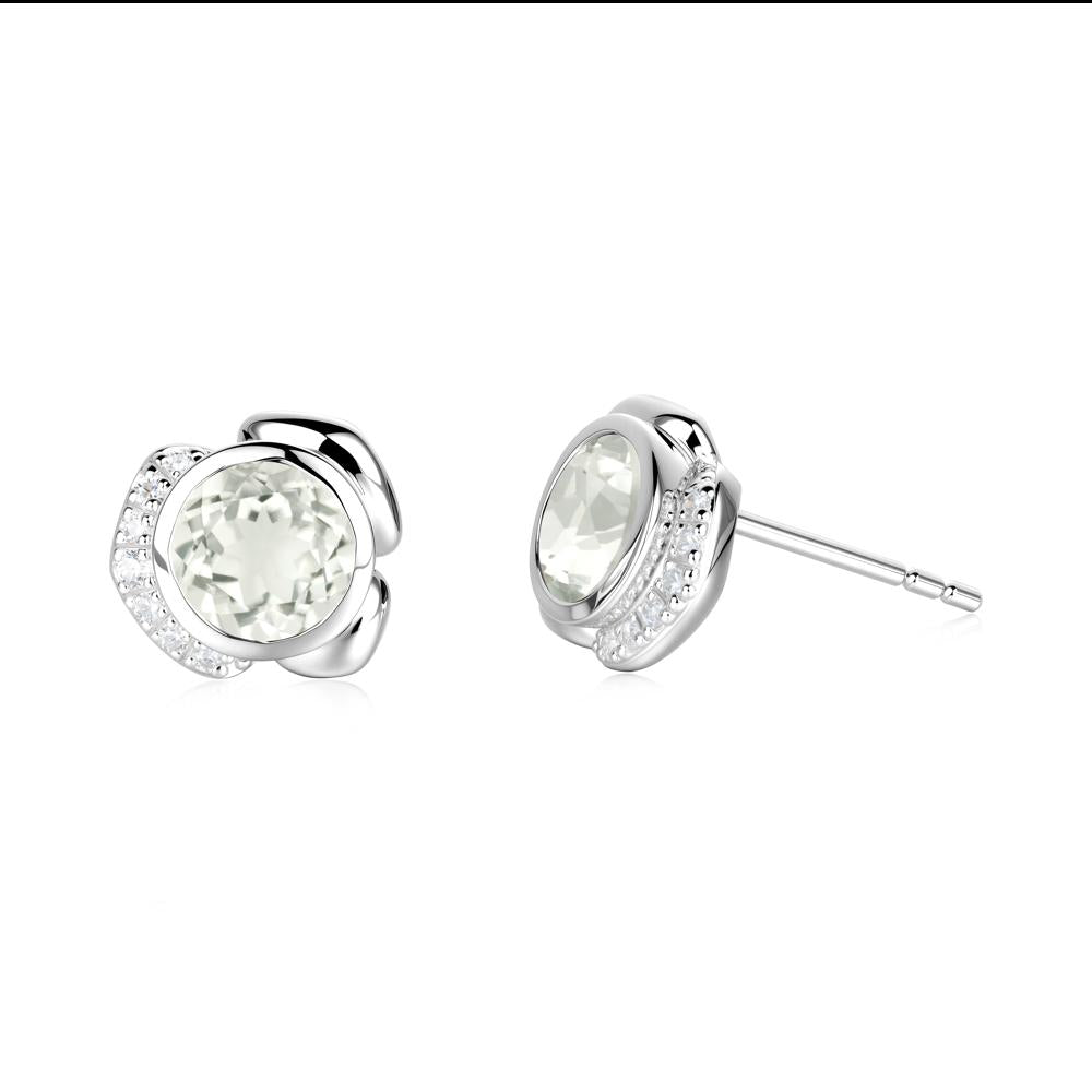 Flower Round Green Amethyst Earrings - LUO Jewelry #metal_18k white gold