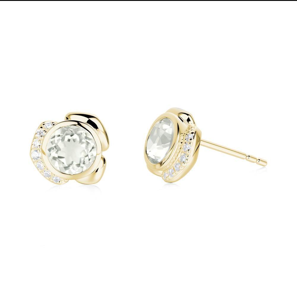 Flower Round Green Amethyst Earrings - LUO Jewelry #metal_18k yellow gold