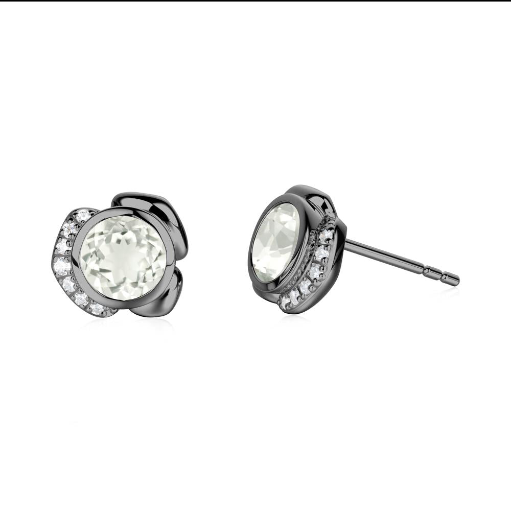 Flower Round Green Amethyst Earrings - LUO Jewelry #metal_black finish sterling silver