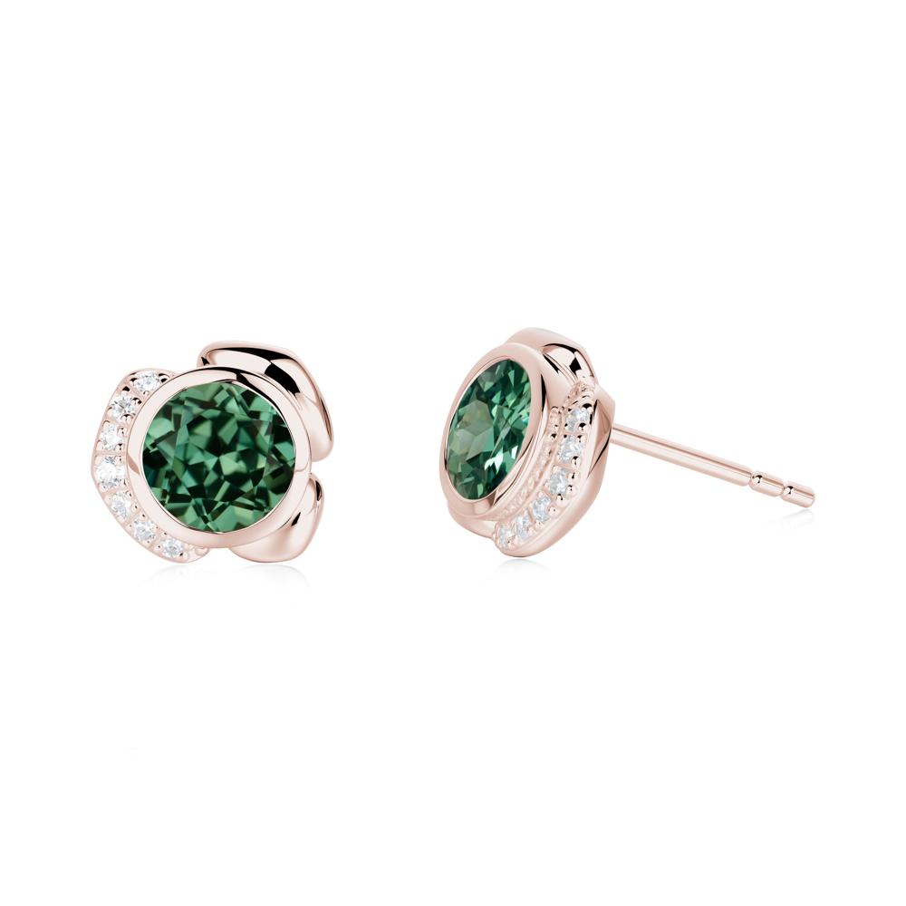Bezel Setting Green Sapphire Stud Earrings - LUO Jewelry #metal_14k rose gold