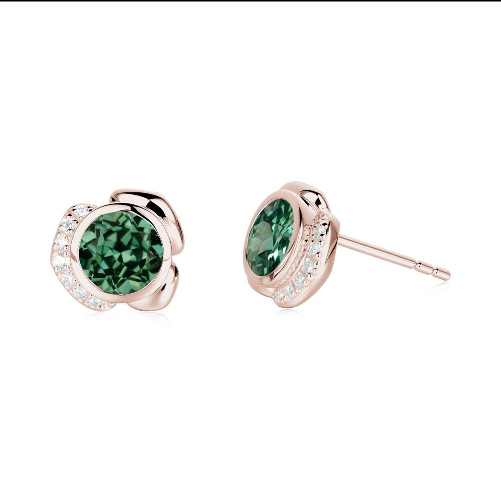 Bezel Setting Green Sapphire Stud Earrings - LUO Jewelry #metal_14k rose gold