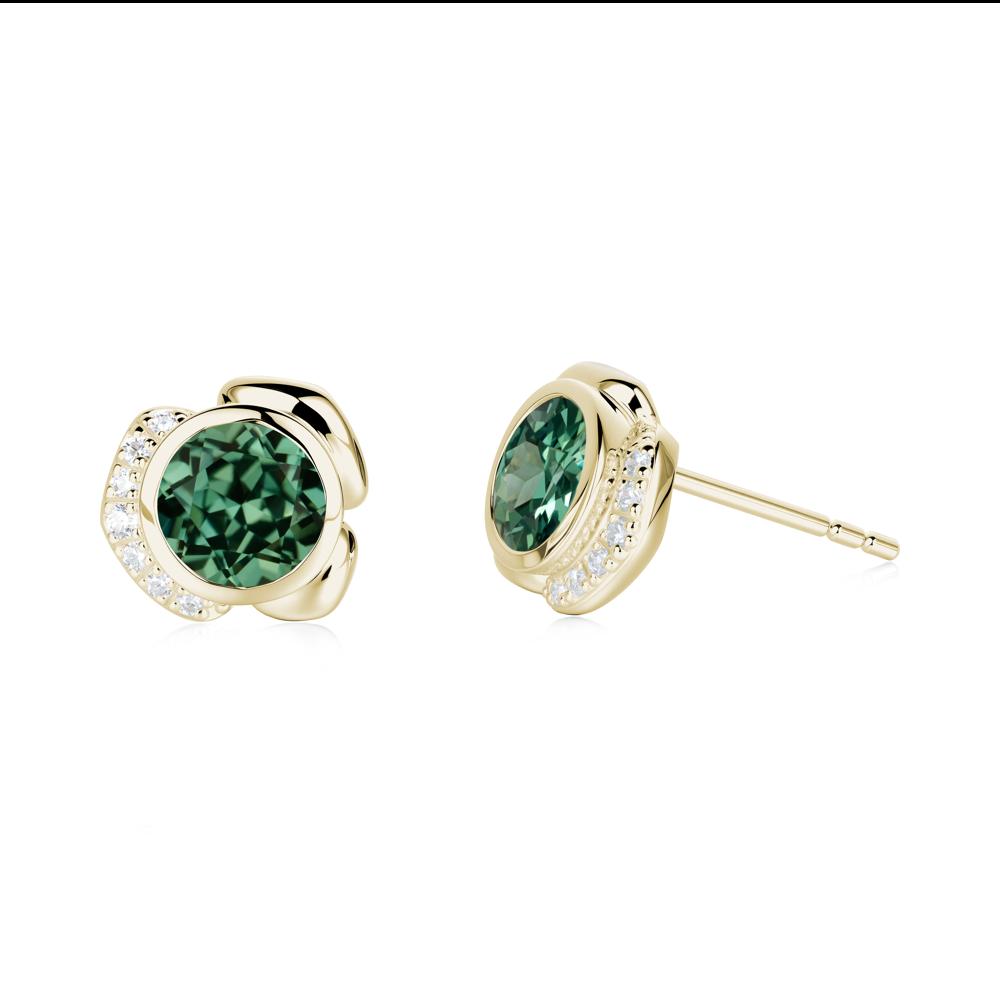 Bezel Setting Green Sapphire Stud Earrings - LUO Jewelry #metal_14k yellow gold
