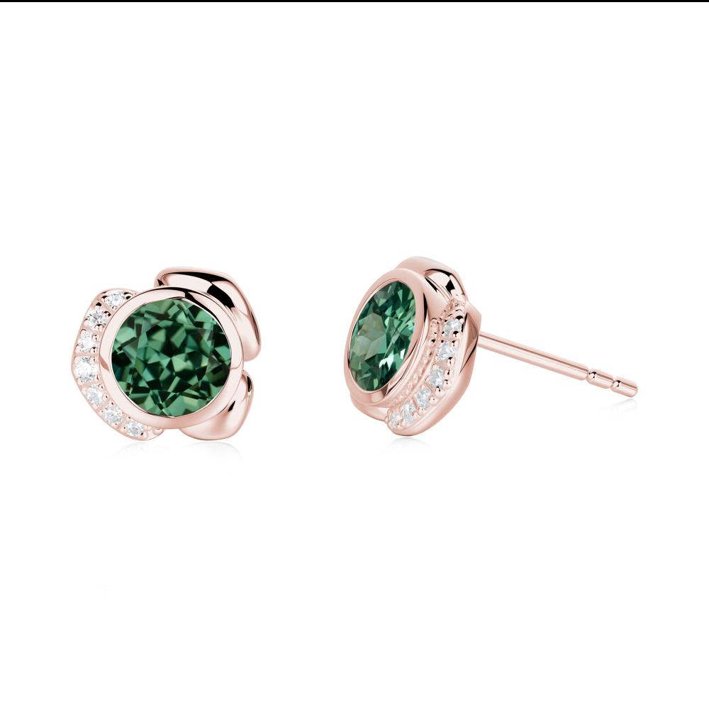 Bezel Setting Green Sapphire Stud Earrings - LUO Jewelry #metal_18k rose gold