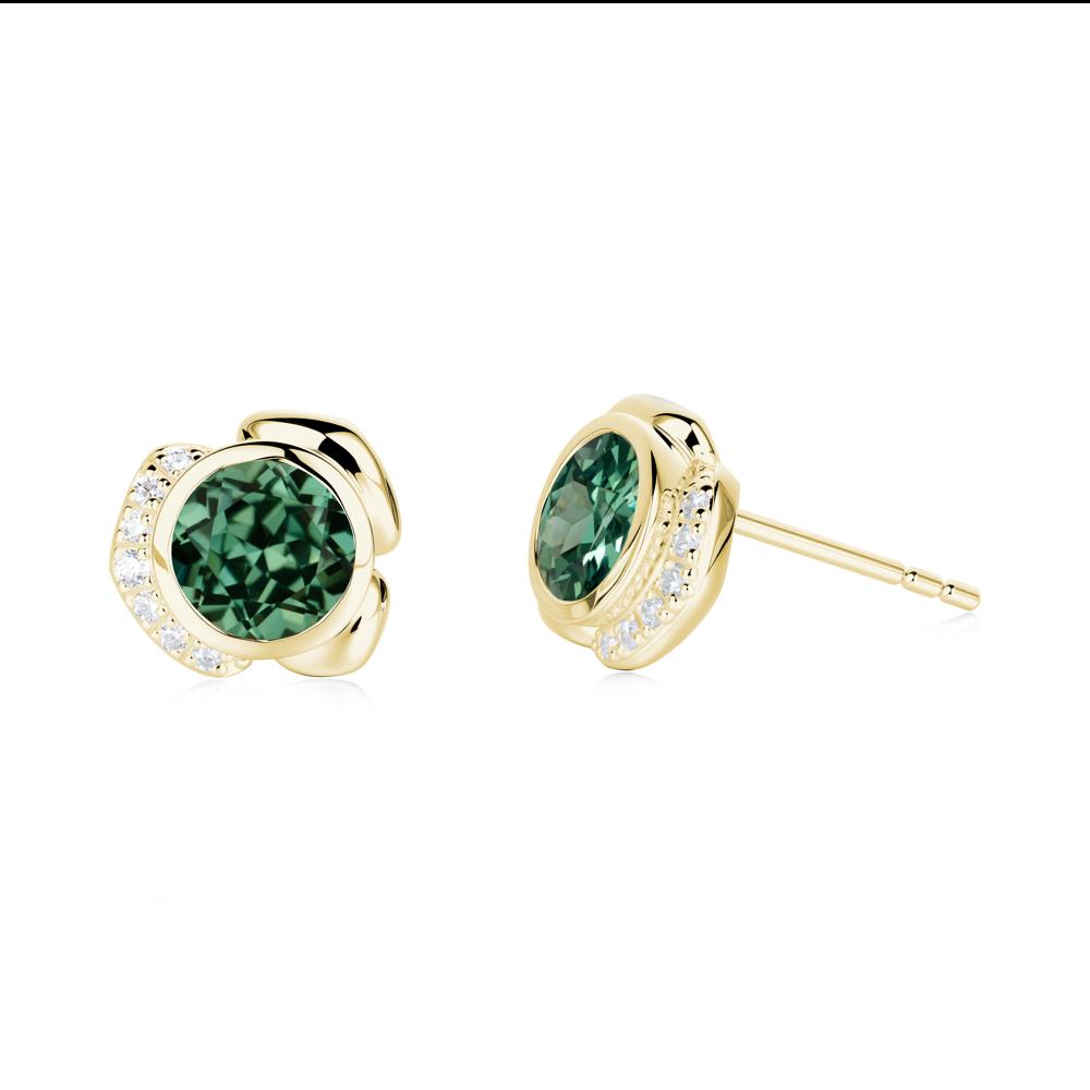 Bezel Setting Green Sapphire Stud Earrings - LUO Jewelry #metal_18k yellow gold