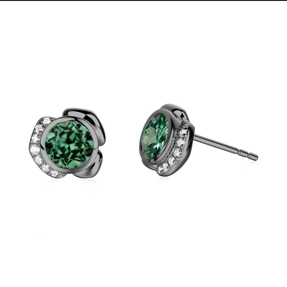 Bezel Setting Green Sapphire Stud Earrings - LUO Jewelry #metal_black finish sterling silver