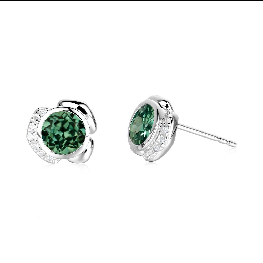 Bezel Setting Green Sapphire Stud Earrings - LUO Jewelry #metal_sterling silver
