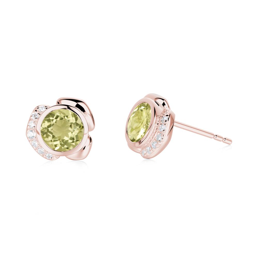 Bezel Setting Lemon Quartz Stud Earrings - LUO Jewelry #metal_18k rose gold
