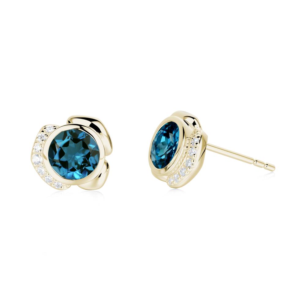 Bezel Setting London Blue Topaz Stud Earrings - LUO Jewelry #metal_14k yellow gold