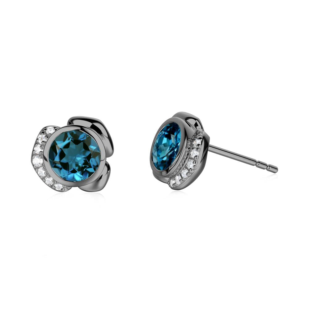 Bezel Setting London Blue Topaz Stud Earrings - LUO Jewelry #metal_black finish sterling silver