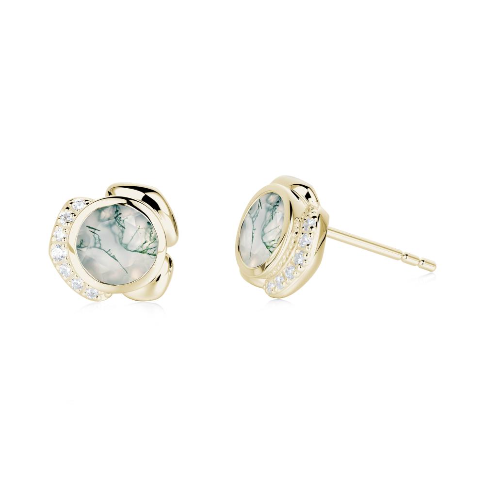 Bezel Setting Moss Agate Stud Earrings - LUO Jewelry #metal_14k yellow gold