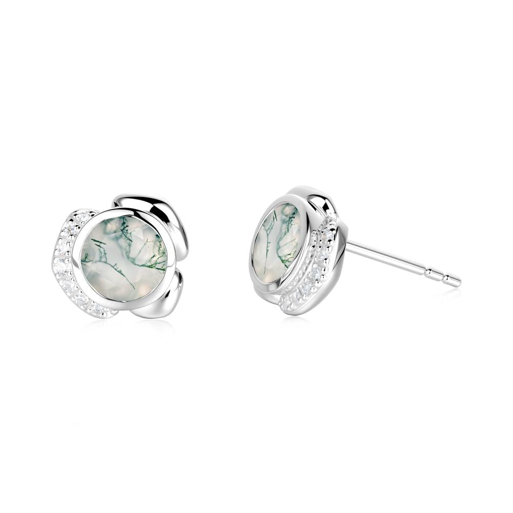 Bezel Setting Moss Agate Stud Earrings - LUO Jewelry #metal_18k white gold