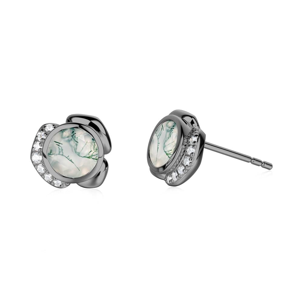 Bezel Setting Moss Agate Stud Earrings - LUO Jewelry #metal_black finish sterling silver