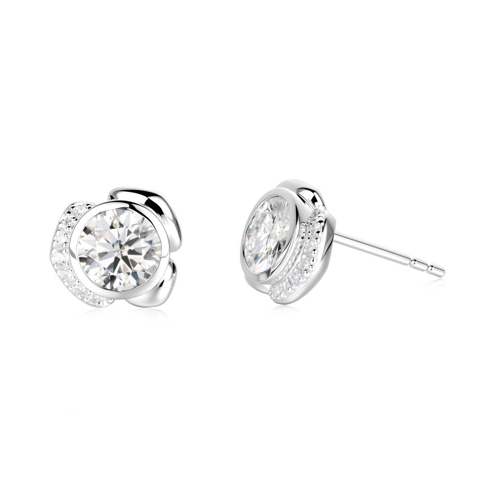 Flower Round Moissanite Earrings - LUO Jewelry #metal_14k white gold