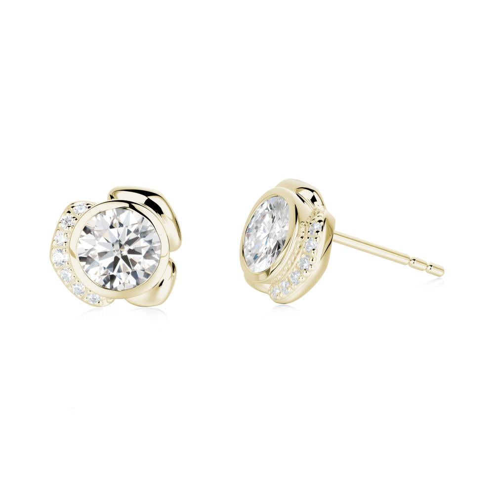 Flower Round Moissanite Earrings - LUO Jewelry #metal_14k yellow gold