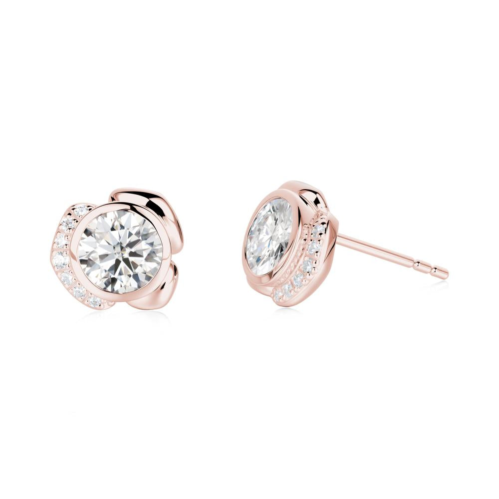 Flower Round Moissanite Earrings - LUO Jewelry #metal_18k rose gold