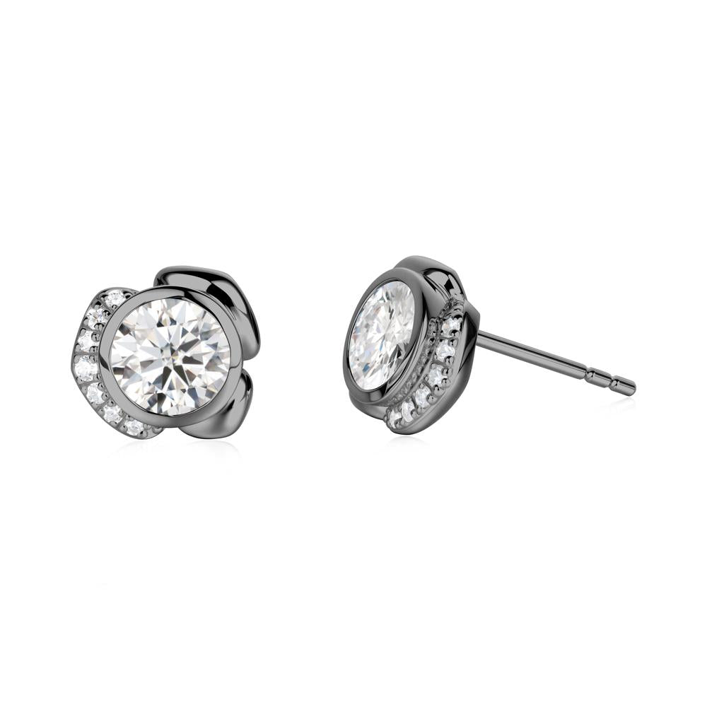 Flower Round Moissanite Earrings - LUO Jewelry #metal_black finish sterling silver