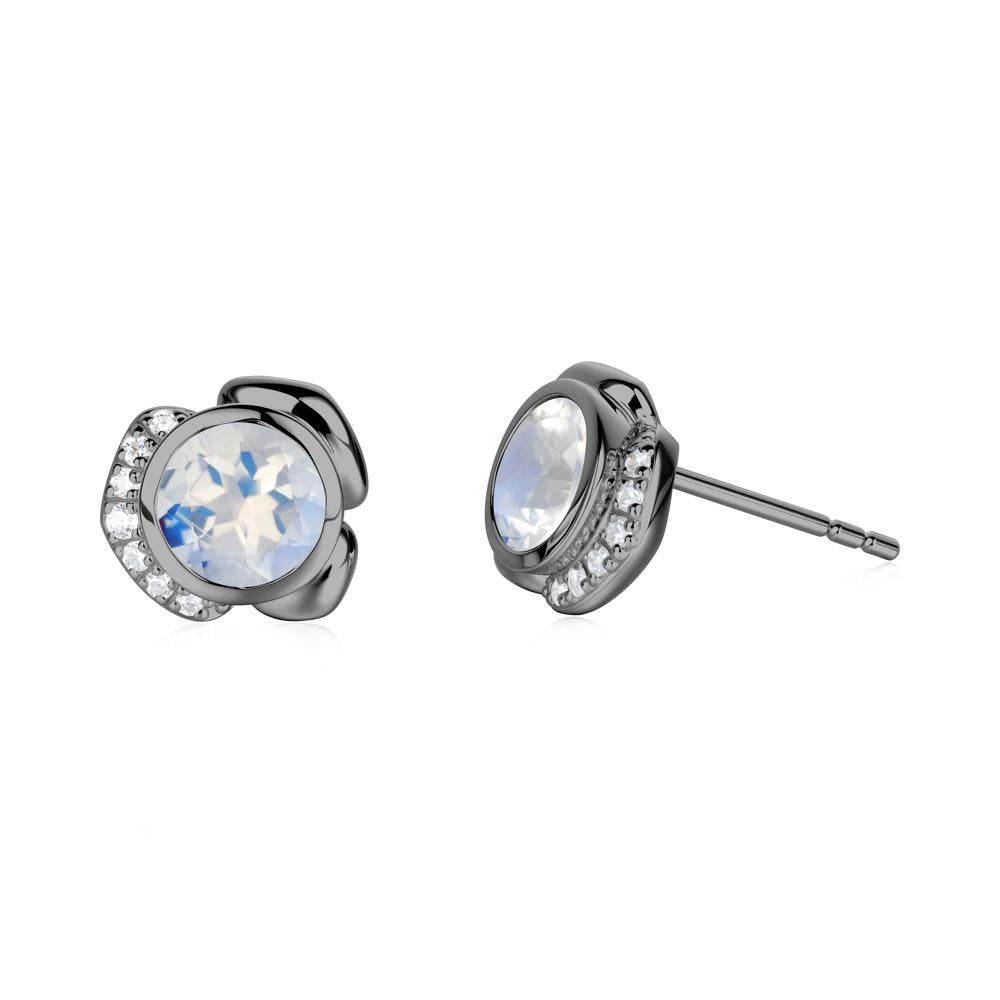 Flower Round Moonstone Earrings - LUO Jewelry #metal_black finish sterling silver