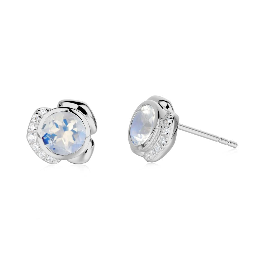 Flower Round Moonstone Earrings - LUO Jewelry #metal_platinum