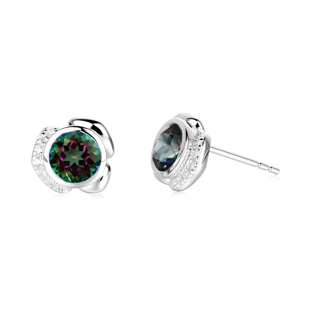 Bezel Setting Mystic Topaz Stud Earrings - LUO Jewelry #metal_14k white gold