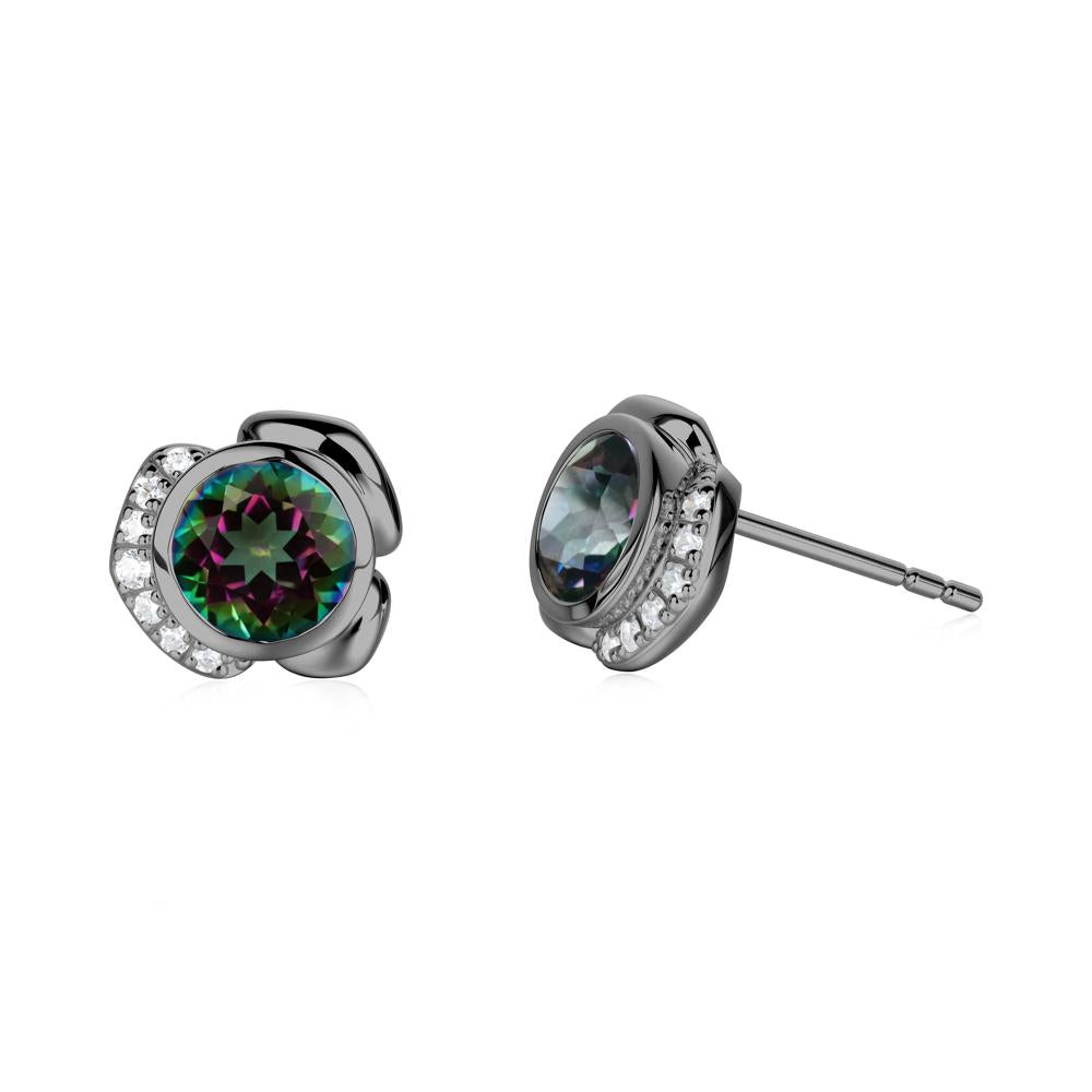 Bezel Setting Mystic Topaz Stud Earrings - LUO Jewelry #metal_black finish sterling silver