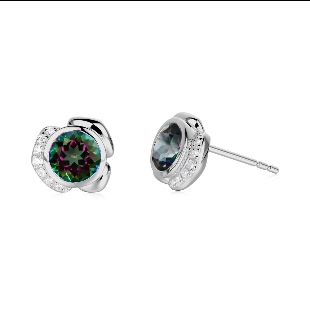 Bezel Setting Mystic Topaz Stud Earrings - LUO Jewelry #metal_platinum