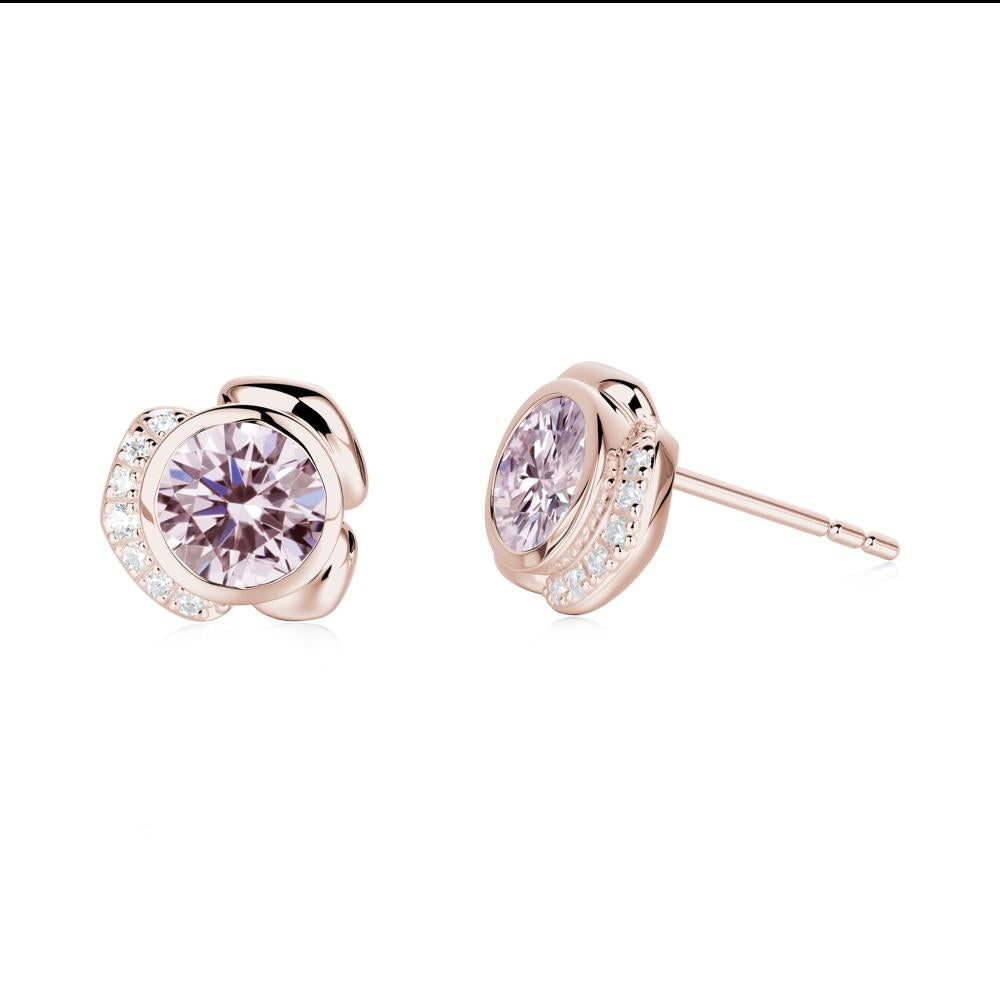 Flower Round Pink Cubic Zirconia Earrings - LUO Jewelry #metal_14k rose gold