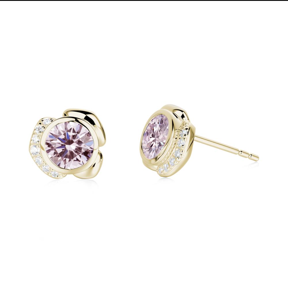 Flower Round Pink Cubic Zirconia Earrings - LUO Jewelry #metal_14k yellow gold