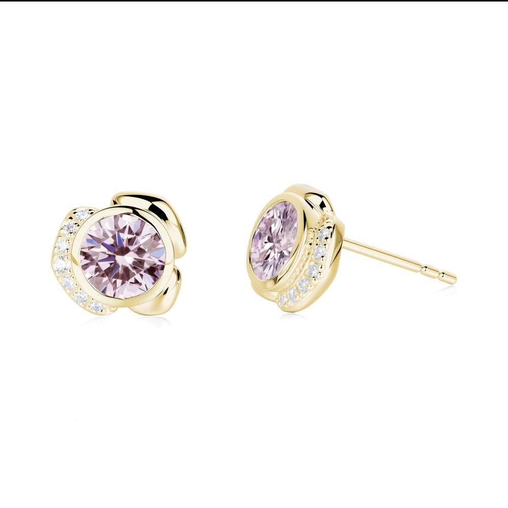Flower Round Pink Cubic Zirconia Earrings - LUO Jewelry #metal_18k yellow gold