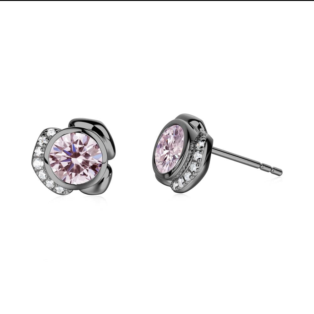 Flower Round Pink Cubic Zirconia Earrings - LUO Jewelry #metal_black finish sterling silver