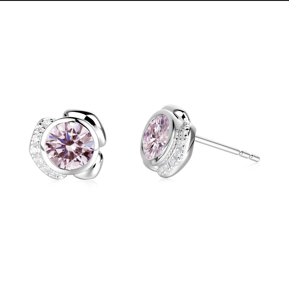 Flower Round Pink Cubic Zirconia Earrings - LUO Jewelry #metal_sterling silver