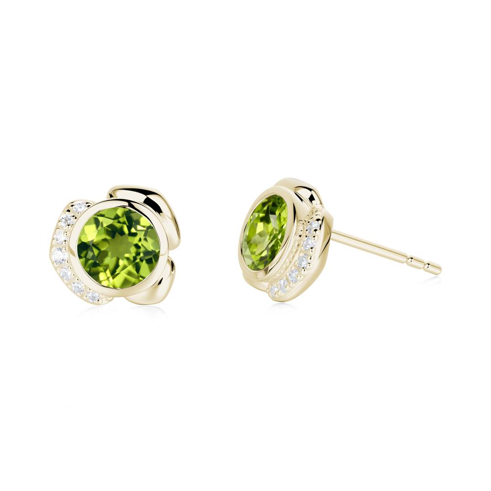 Bezel Setting Peridot Stud Earrings - LUO Jewelry #metal_14k yellow gold