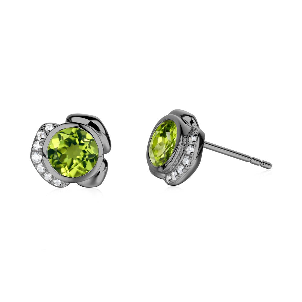 Bezel Setting Peridot Stud Earrings - LUO Jewelry #metal_black finish sterling silver
