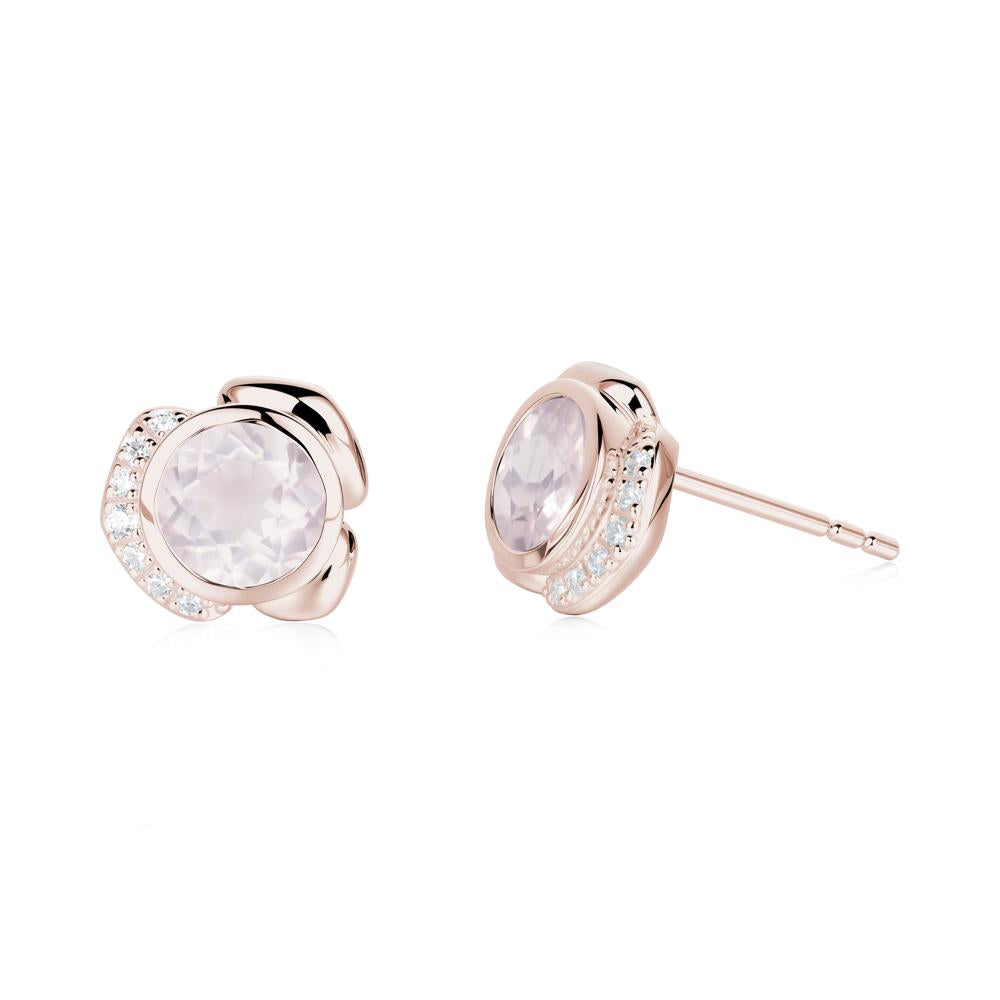 Bezel Setting Rose Quartz Stud Earrings - LUO Jewelry #metal_14k rose gold