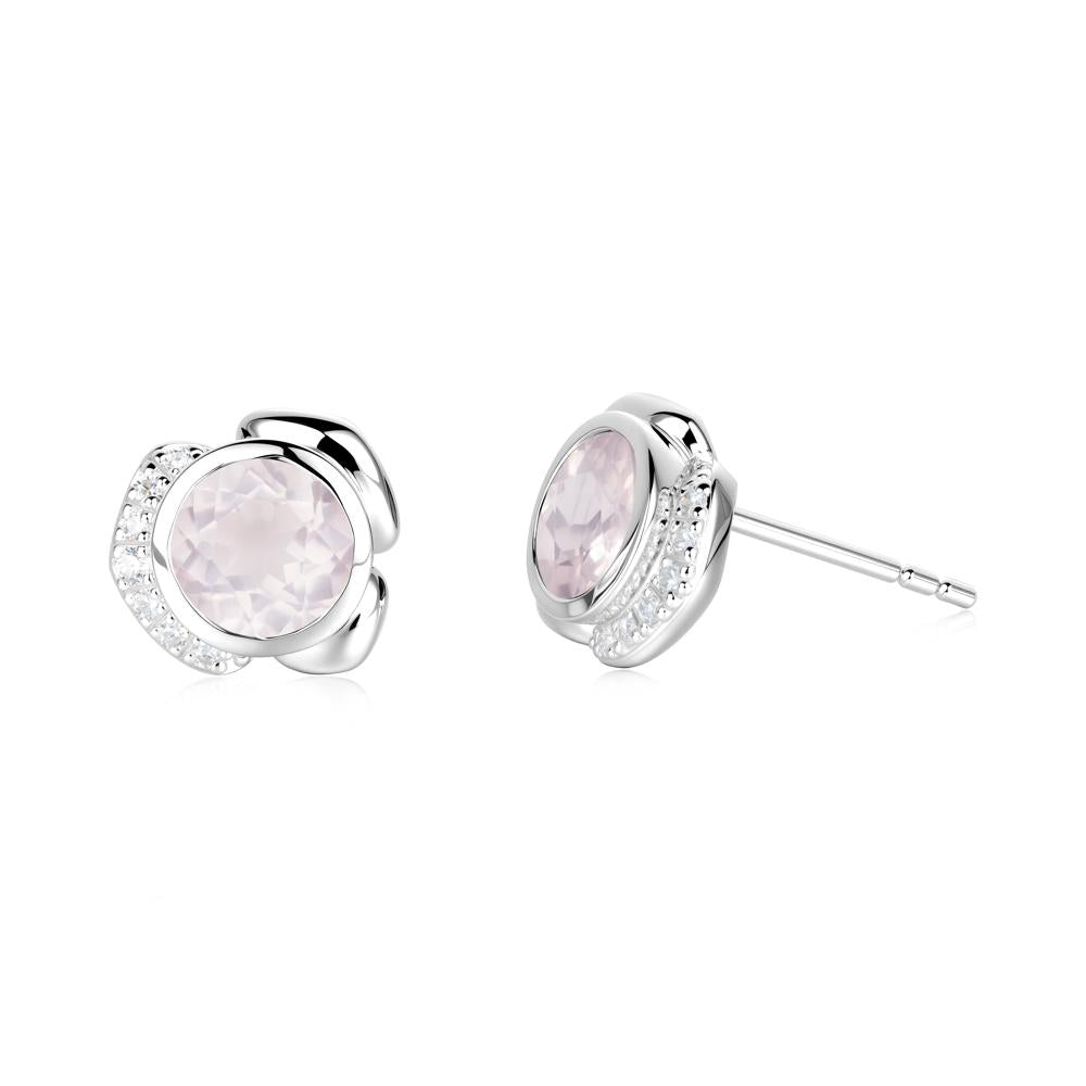 Bezel Setting Rose Quartz Stud Earrings - LUO Jewelry #metal_14k white gold