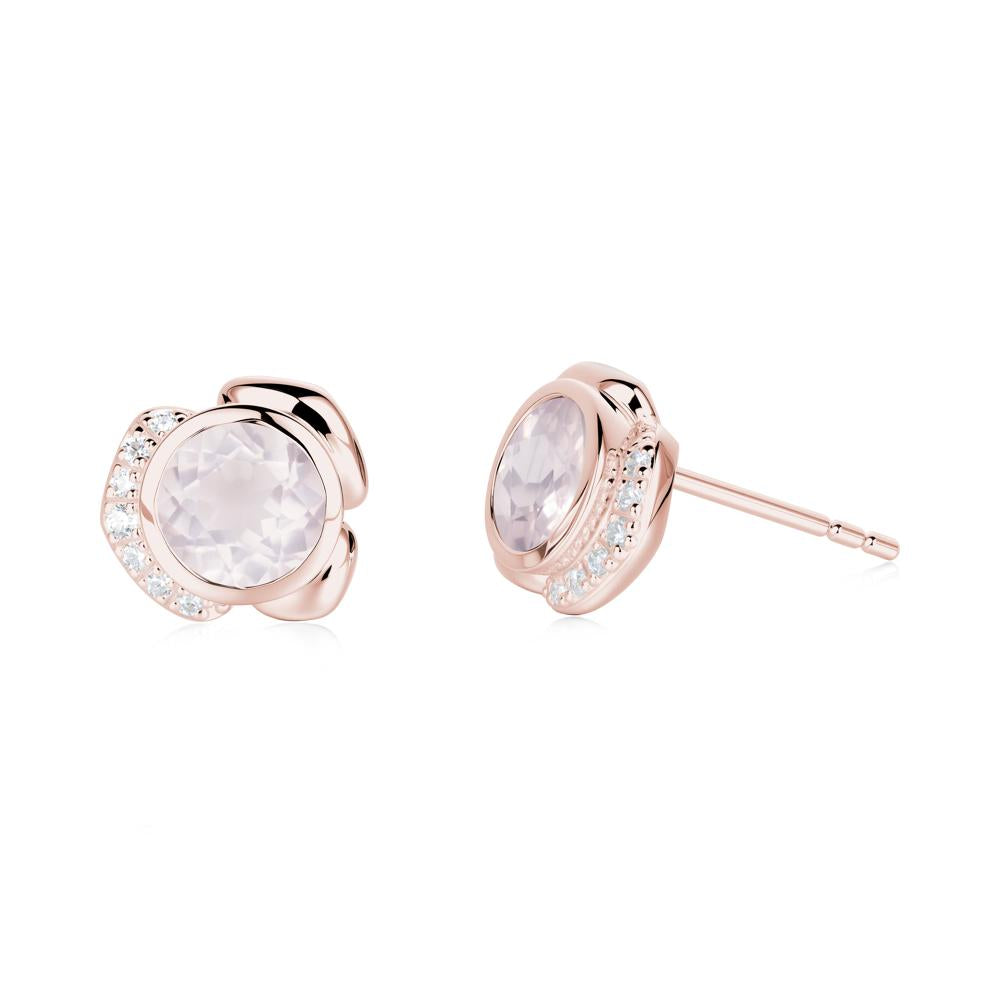 Bezel Setting Rose Quartz Stud Earrings - LUO Jewelry #metal_18k rose gold