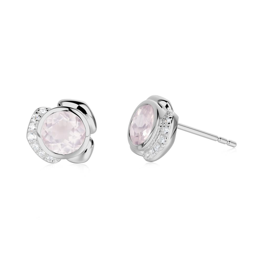 Bezel Setting Rose Quartz Stud Earrings - LUO Jewelry #metal_platinum
