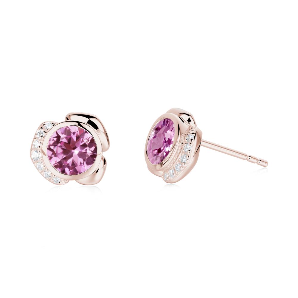 Flower Round Pink Sapphire Earrings - LUO Jewelry #metal_14k rose gold