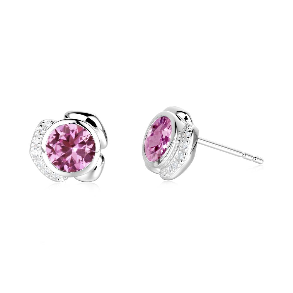 Flower Round Pink Sapphire Earrings - LUO Jewelry #metal_14k white gold