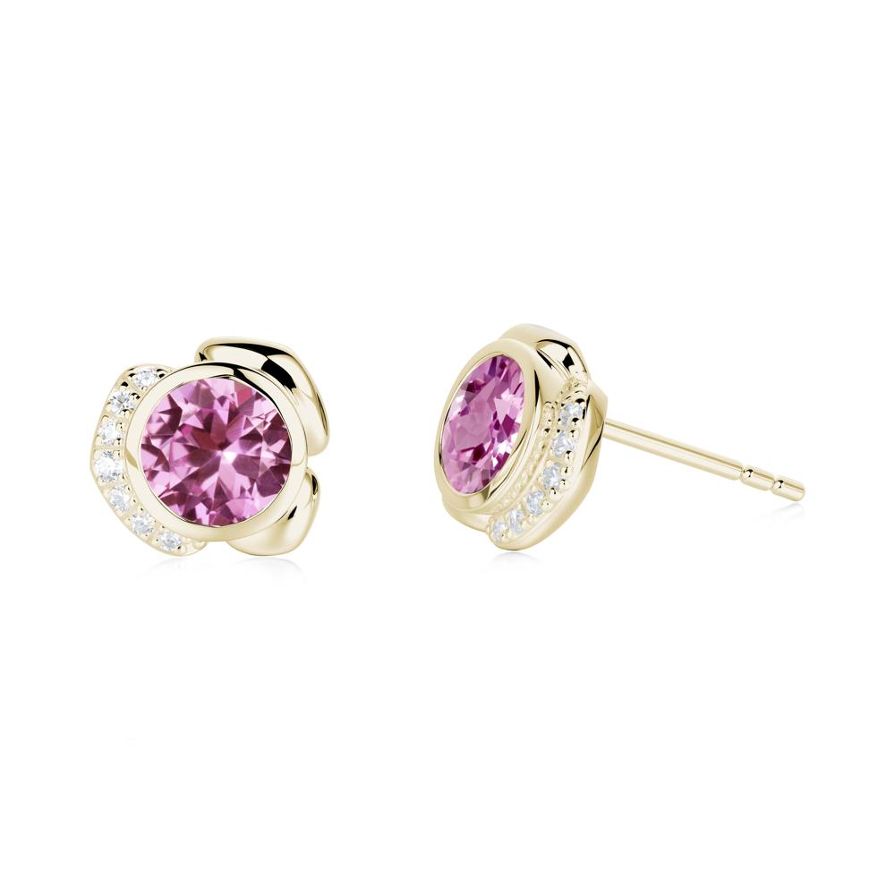 Flower Round Pink Sapphire Earrings - LUO Jewelry #metal_14k yellow gold