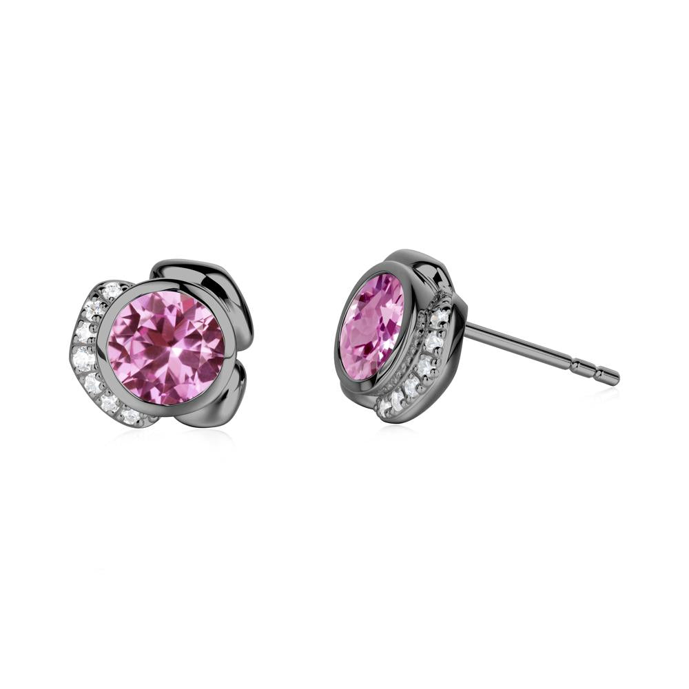 Flower Round Pink Sapphire Earrings - LUO Jewelry #metal_black finish sterling silver