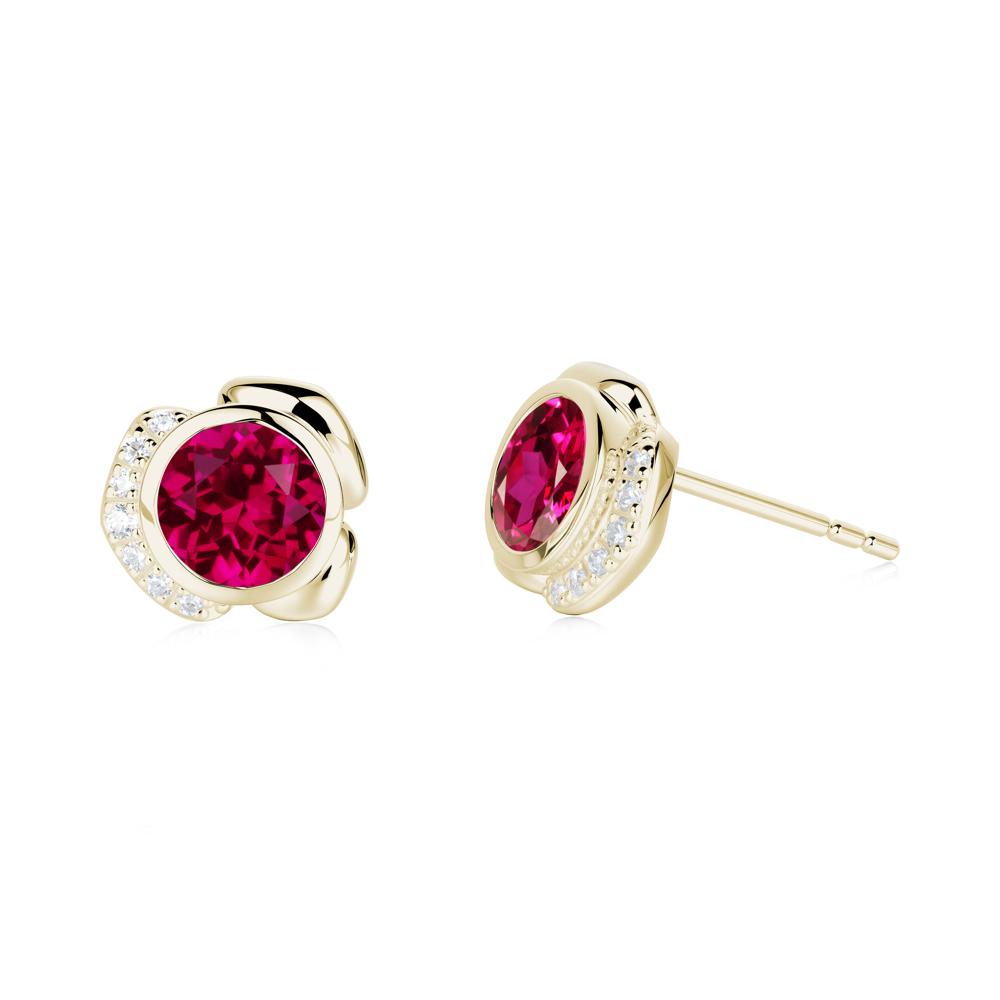 Bezel Setting Ruby Stud Earrings - LUO Jewelry #metal_14k yellow gold