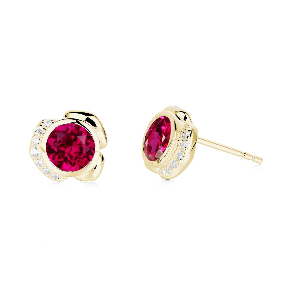 Bezel Setting Ruby Stud Earrings - LUO Jewelry #metal_18k yellow gold