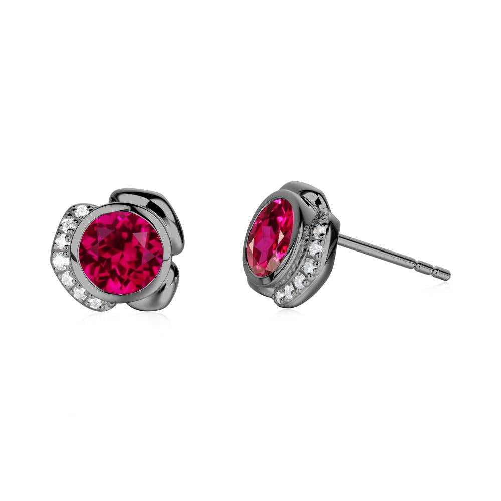 Bezel Setting Ruby Stud Earrings - LUO Jewelry #metal_black finish sterling silver