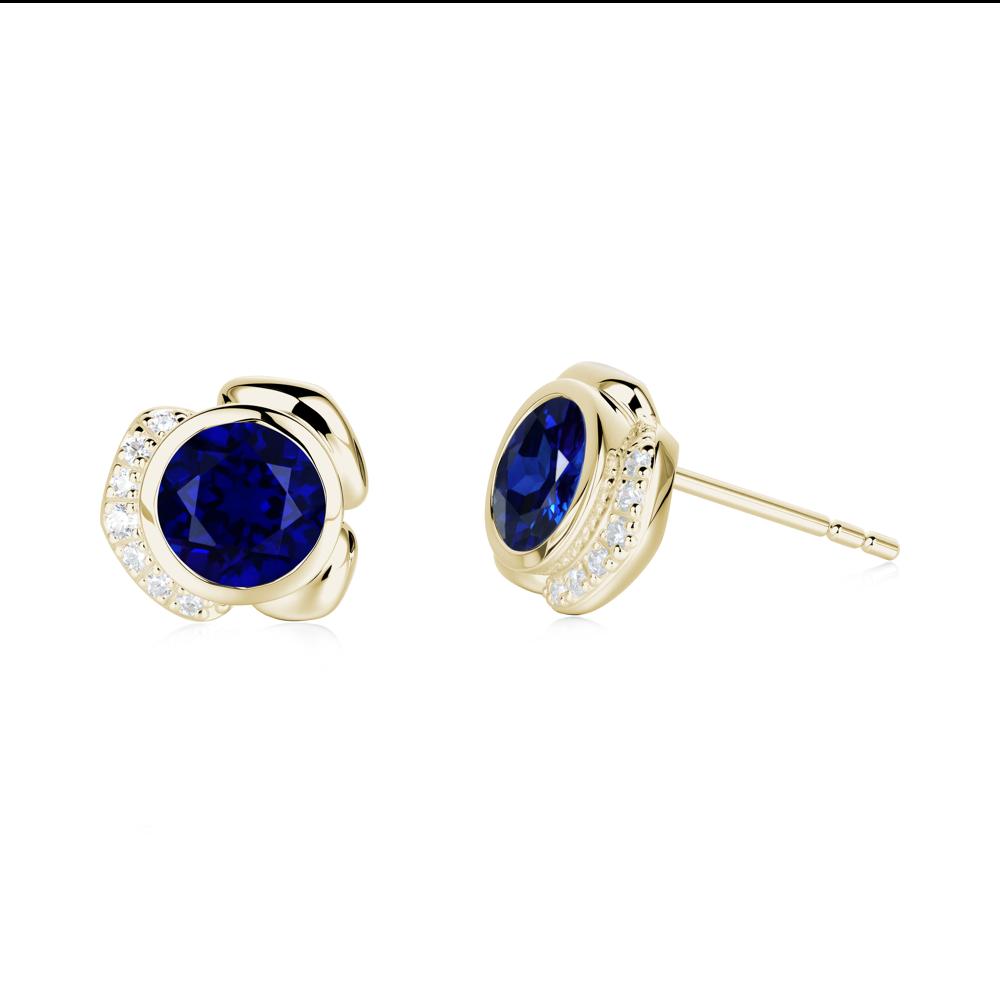 Flower Round Sapphire Earrings - LUO Jewelry #metal_14k yellow gold