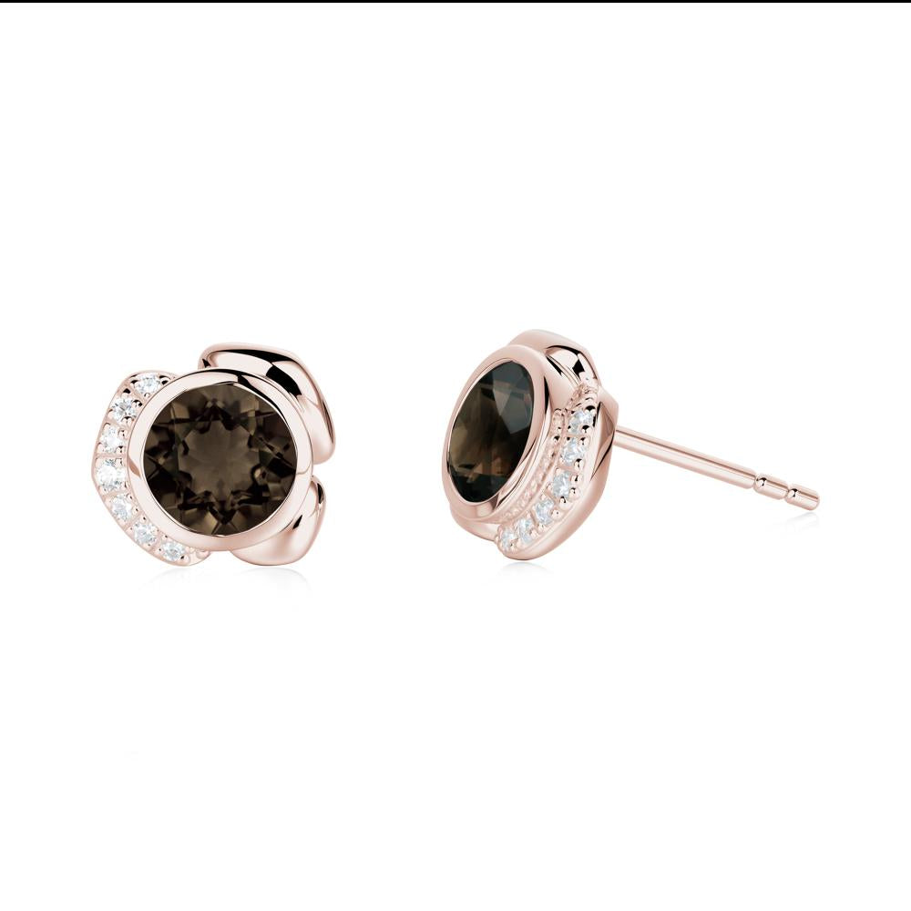 Flower Round Smoky Quartz Earrings - LUO Jewelry #metal_14k rose gold