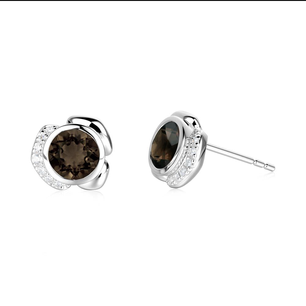 Flower Round Smoky Quartz Earrings - LUO Jewelry #metal_14k white gold