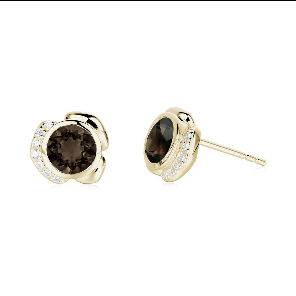 Flower Round Smoky Quartz Earrings - LUO Jewelry #metal_14k yellow gold