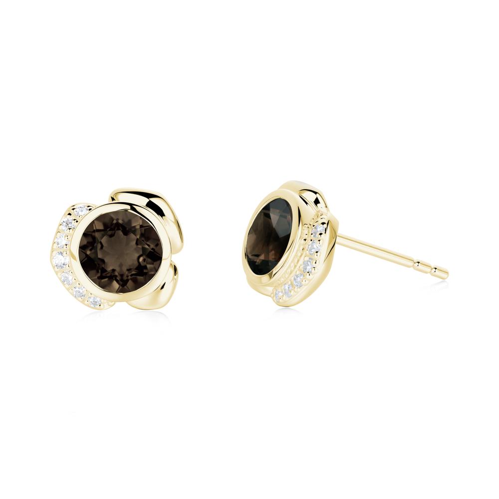 Flower Round Smoky Quartz Earrings - LUO Jewelry #metal_18k yellow gold