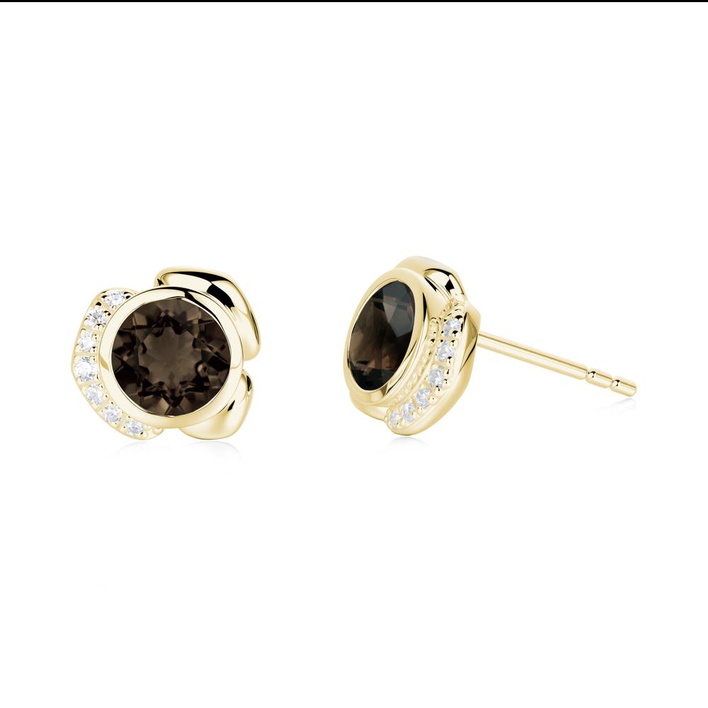 Flower Round Smoky Quartz Earrings - LUO Jewelry #metal_18k yellow gold