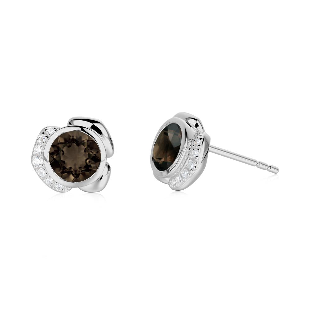 Flower Round Smoky Quartz Earrings - LUO Jewelry #metal_platinum